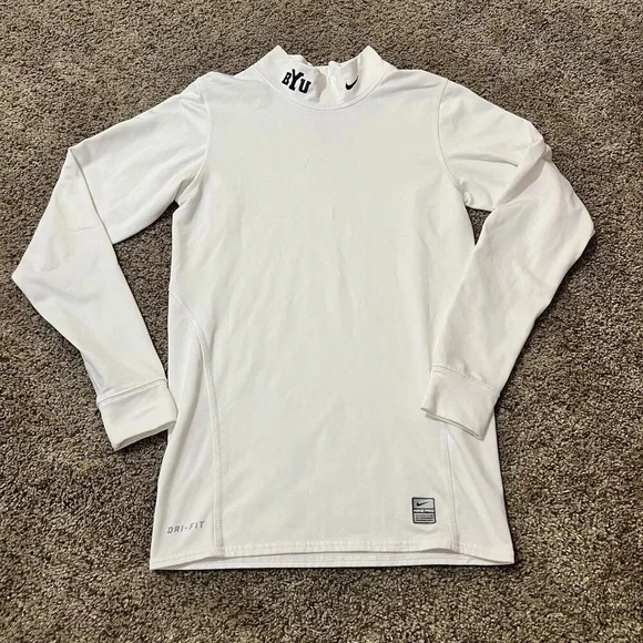Nike Dri-Fit Long Sleeve Shirt Womens White BYU Mock Neck Thermal Run Panthers M - Picture 15 of 15